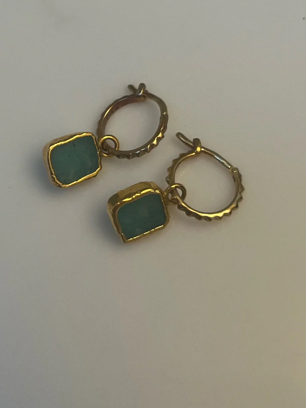Missoma Amazonite Mini Pyramid Charm Hoop Gold Vermeil Earrings Retail $140